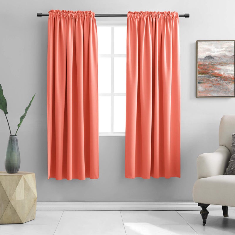 DONREN Coral Blackout Curtains Rod Pocket Curtain Panels - Salmon Color Thermal Insulated Curtain Drapes for Living Room (42 W x 63 L Inch,2 Panels) - Image 1